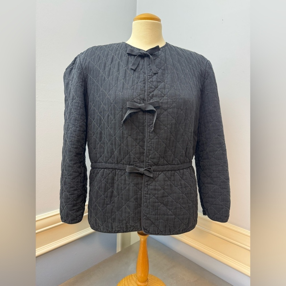 Vintage Black Quilted Jacket with Bow Accents